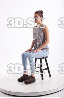 Sitting photo references of Molly blue jeans womna singlet 0008